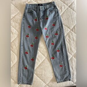 Cider Cherry Embroidered Straight Leg Jeans